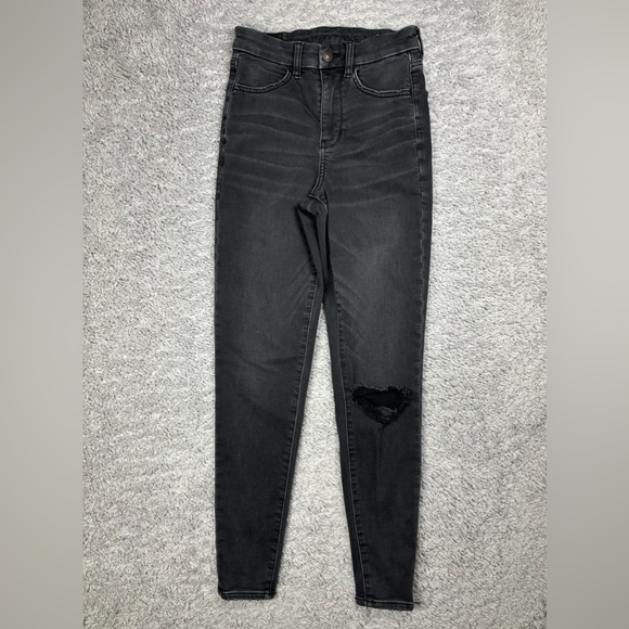 American Eagle Jeans Womens 2 Curvy Super High Rise Jegging Stretch Holes Grunge - Picture 1 of 5